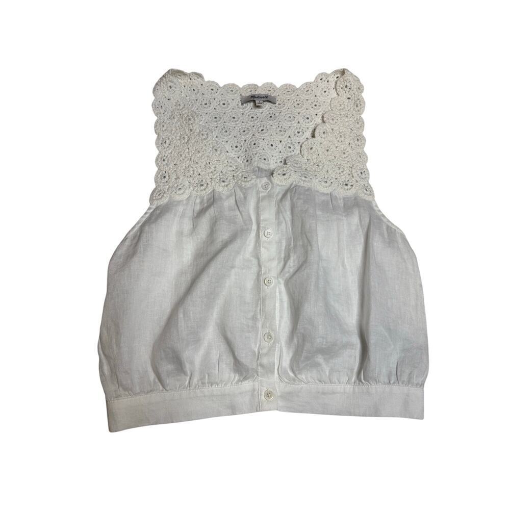 Madewell Linen Crochet Lace Panel Blouse Top SZ 0
